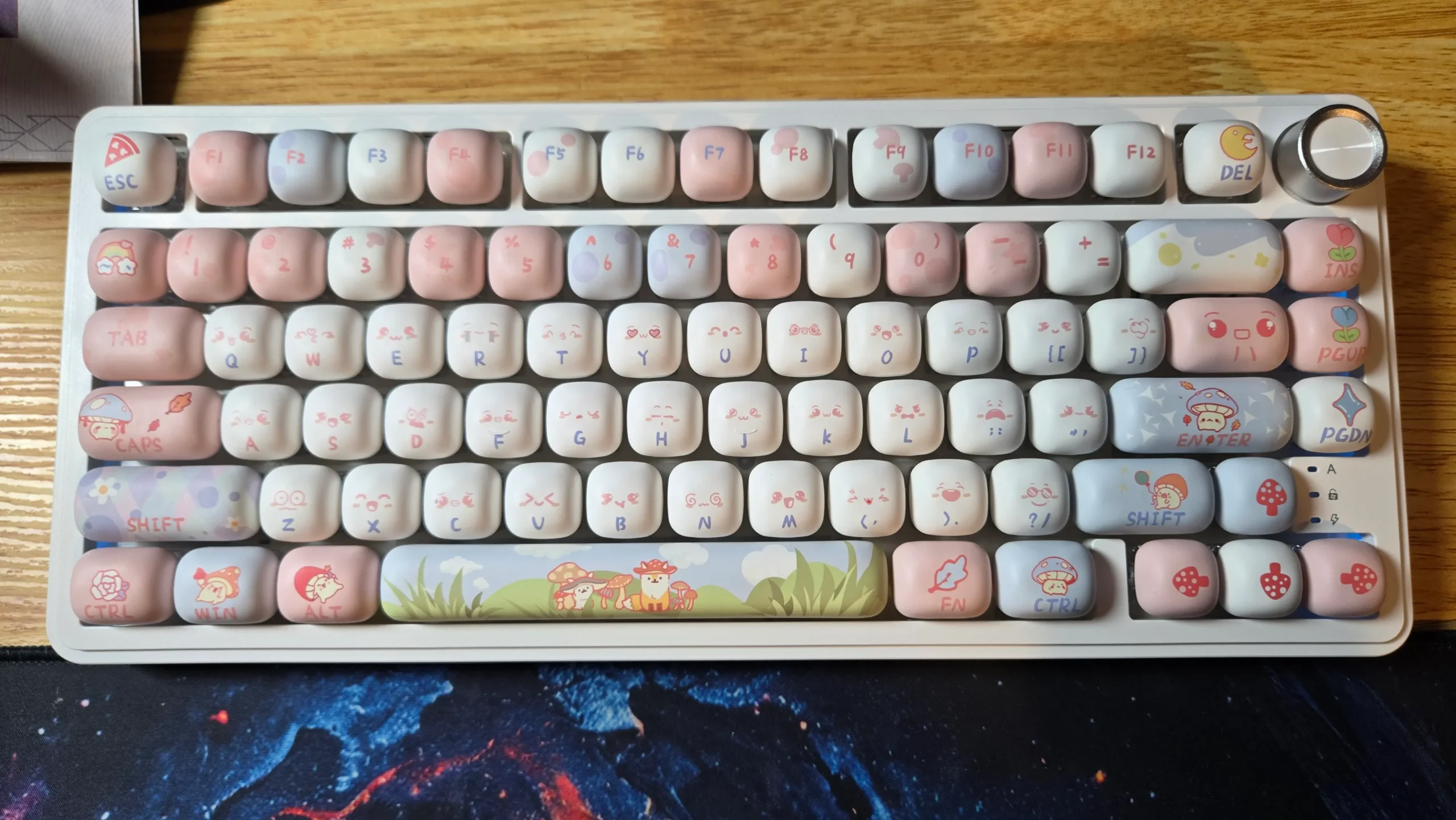 A white XVX M75 Lumina mechanical keyboard customized with the colorful XVX Fox Party PBT keycap set.